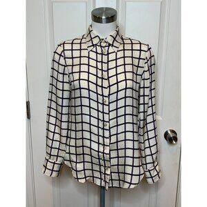 Isabel Marant Etoile Off-White & Blue Check Silk Button Up Shirt, Size 4 | 36